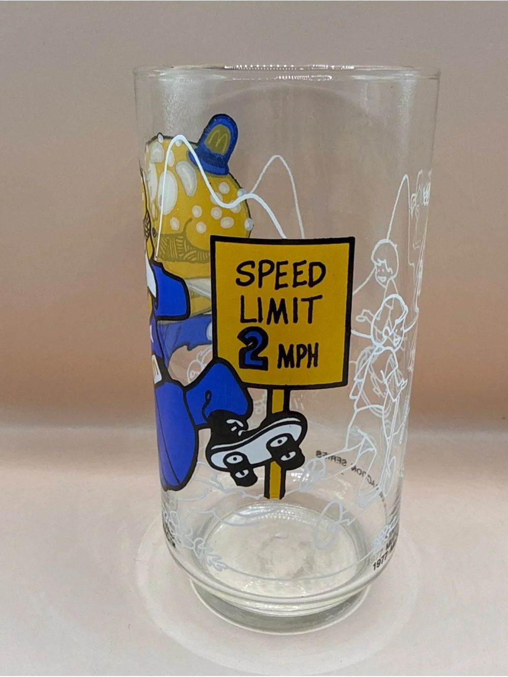 Vintage 1977 BIG MAC McDonalds Glass McDonaldland Roller Skating Police Burger
